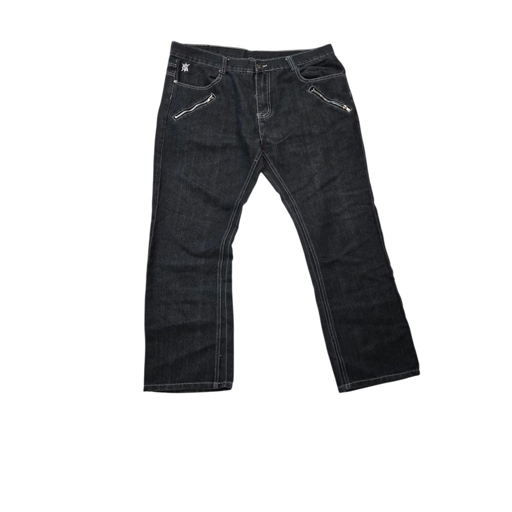 Red Ape Men's Jeans Size 40 Black Denim Baggy‎ Hip Hop Y2K Zipper Pockets Raw...